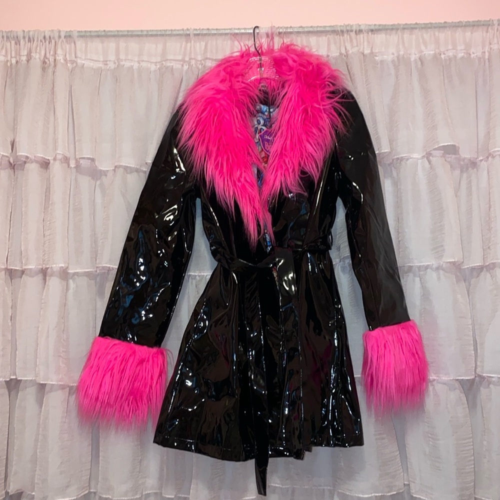 Dolls Kill Bratz Diva Life Patent Faux Fur Coat NWT